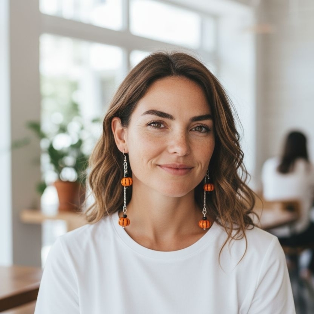 Elegant Orange Czech Glass And Black Onyx Beaded Earrings
